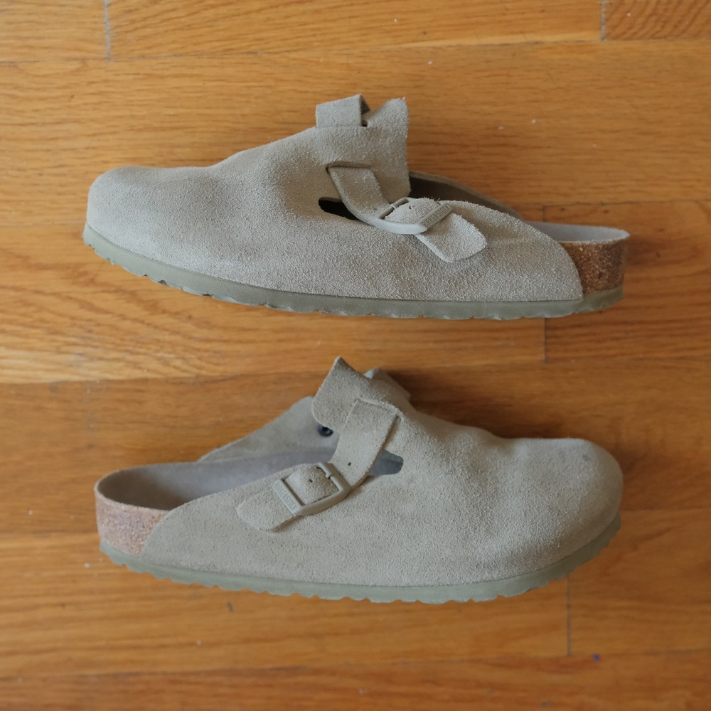Birkenstock Suede Clog Mules in Taupe